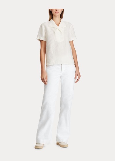 Pantalones Ralph Lauren Mujer Blancos - Mid-Rise Flare Cotton - ZLRUX9520